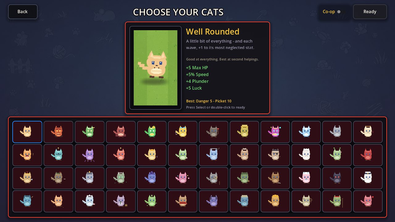 Choose your cat - 48 of them, each with its own rules.
